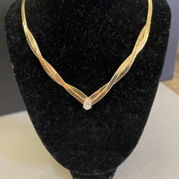 I Love the 80's Dynasty Cubic Zirconia Classic Gold Shine Necklace - Picture 1 of 6